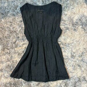 !Express Design Studio SILK Black V-Neck Sleeveless Top BEADED Babydoll Y2K SZ M